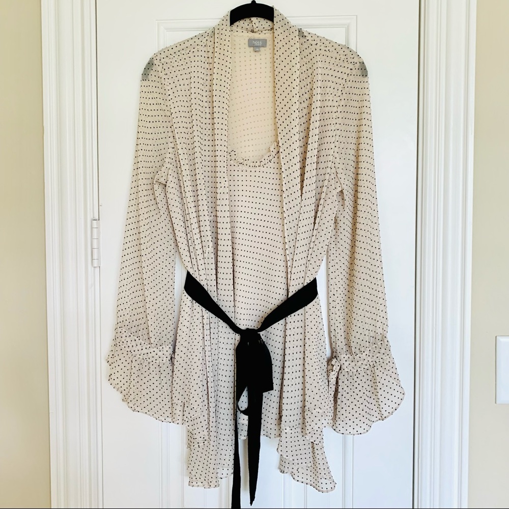 HOSS INTROPIA (ANTHROPOLOGIE) Cream w/ black polka dots Chiffon 2-Layer Blouse